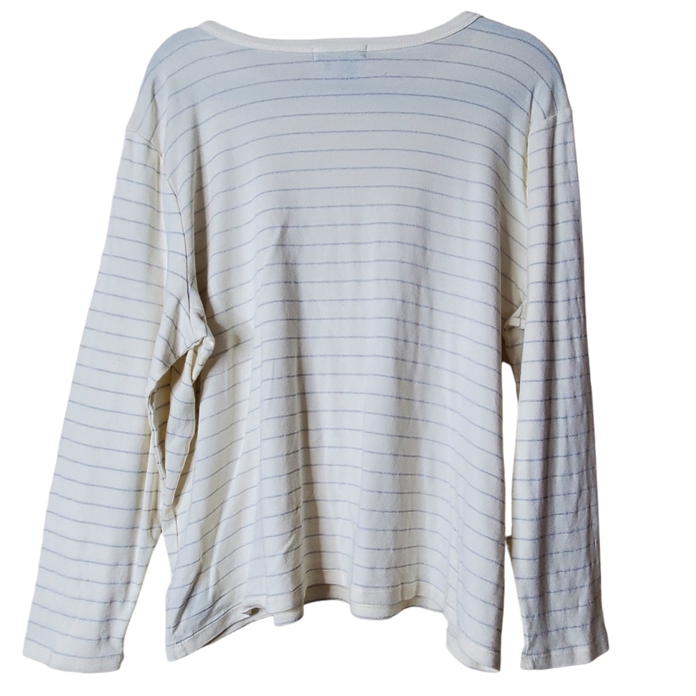 Lauren Ralph Lauren Long Sleeve Striped Knit Top Ivory Metallic Silver W… - Picture 2 of 8